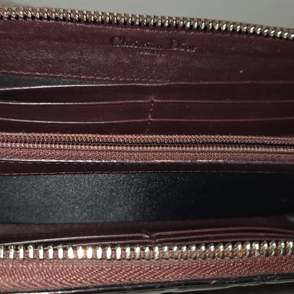 Dior Burgundy Patent Leather Embossed Wallet